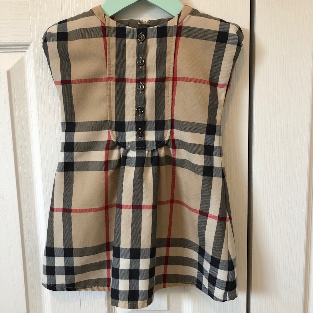 Burberry Girls Beige Nova Check Dress with Black and Red Plaid